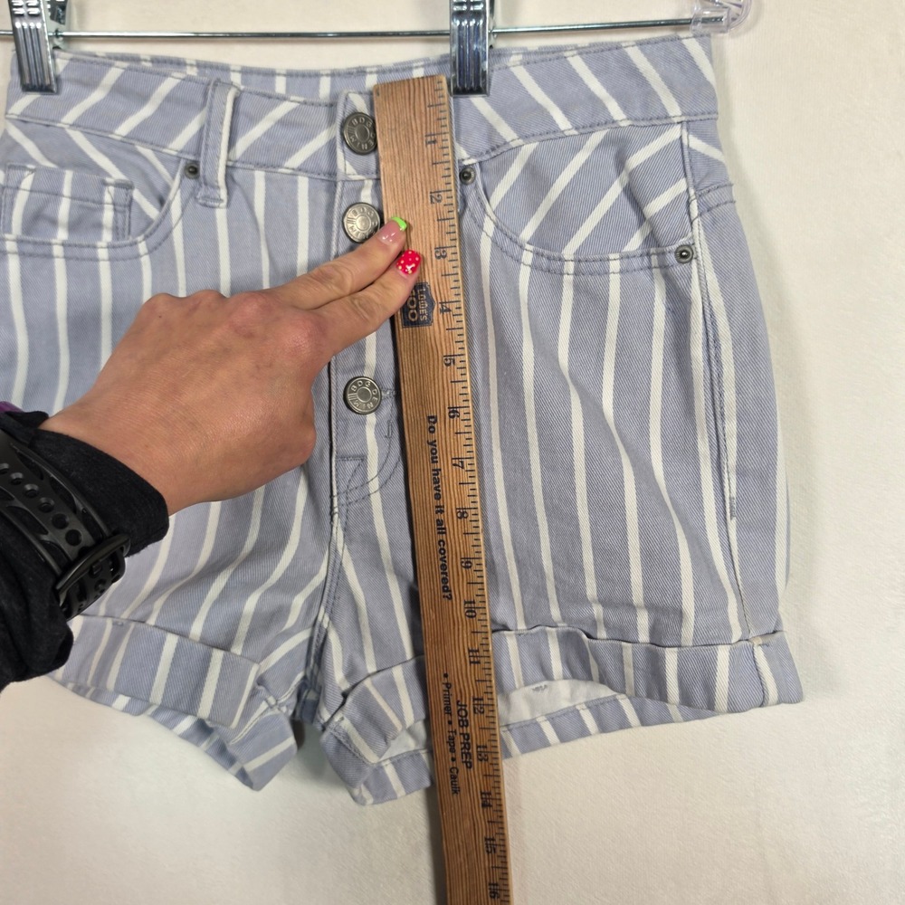BDG Super High Rise Foxy Shorts Women's 24 Blue White Striped Button Fly Cuffed - Picture 13 of 15